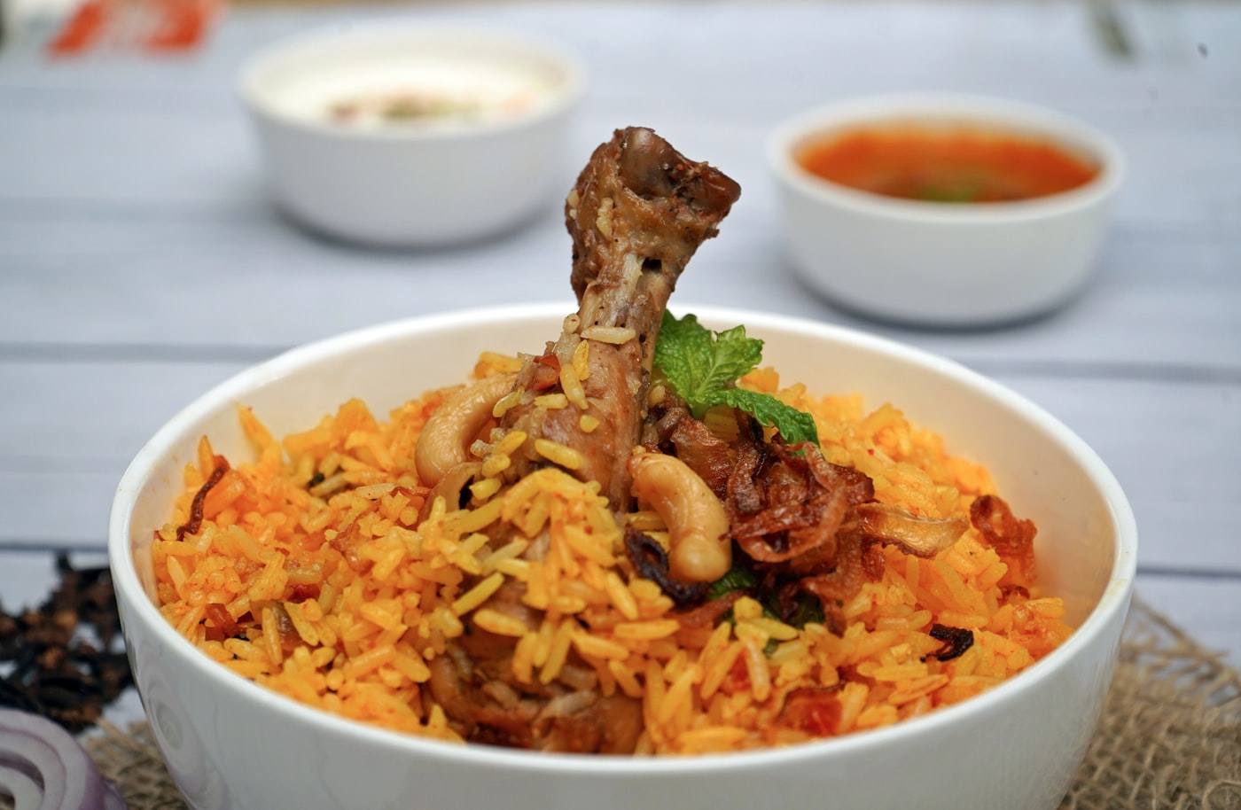 Bowl of chicken dum biryani