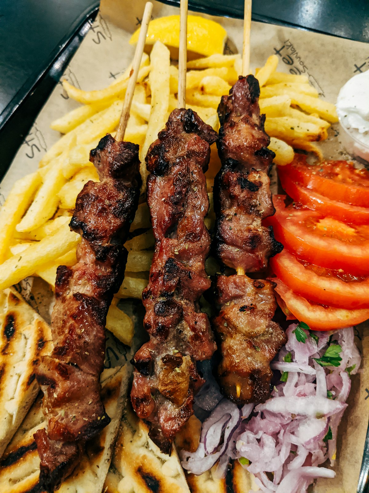 Grilled kebab skewers platter